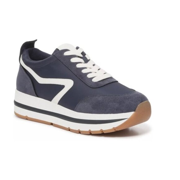 Steve Madden Rueben Platform Sneakers Leather Suede Navy Blue White Size 8 - Picture 1 of 8